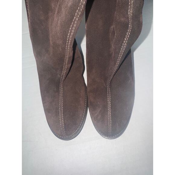 JCrew J Crew Davos Gomma Brown Knee High Suede Leather Boots Women 8 Sherpa Cuff - Picture 3 of 7